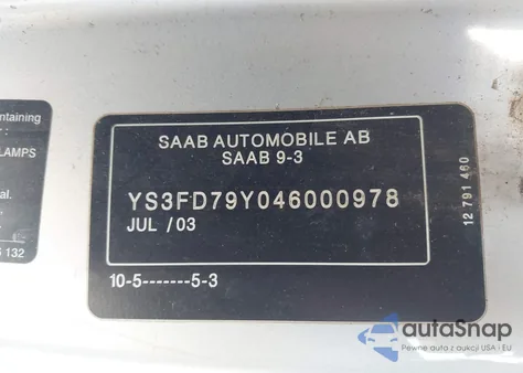 2004 Saab 9-3 Arc из США, поврежденный, VIN YS3FD79Y046000978